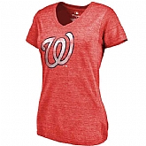 Women's Washington Nationals Fanatics Branded Primary Distressed Team Tri Blend V Neck T-Shirt Heathered Red FengYun